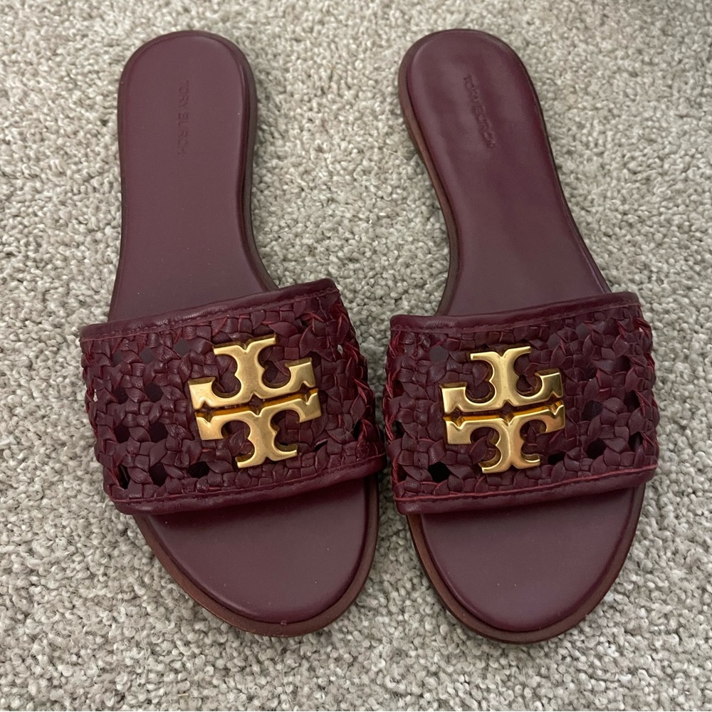 Tory Burch Leather Woven Slide Sandals